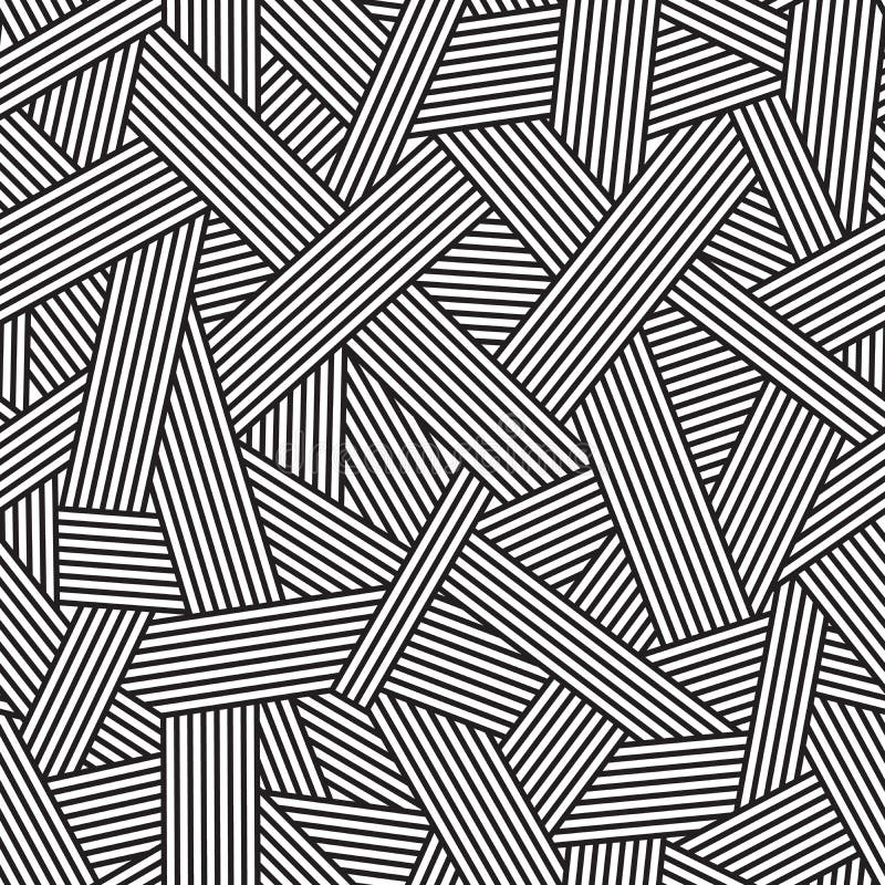 Black and white seamless pattern, geometric background with interweaving lines vector illustration