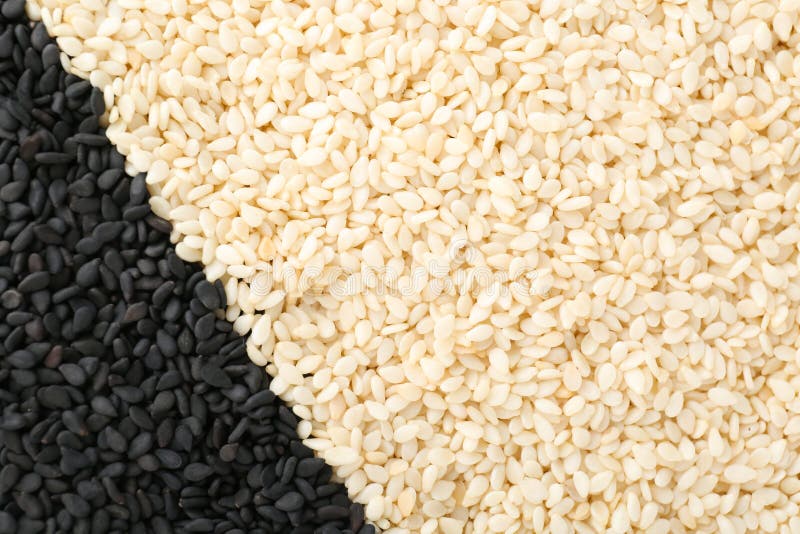 Black and White Sesame Seeds As Background, Top View Stock Image