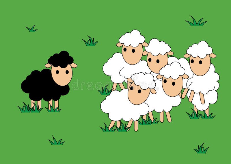 Black and White Sheep. Black Sheep is Different and Alone. Vector  Illustration. Stock Vector - Illustration of cartoon, bizarre: 51112176