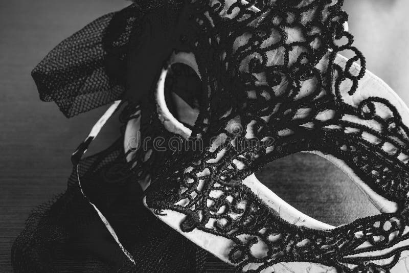 Black and White Shot of a Face Mask with Patters Stock Photo Image of