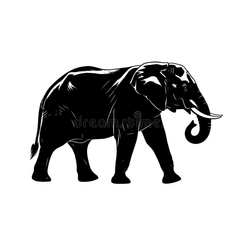 Black and White Silhouette of an Elephant Walking vector illustration
