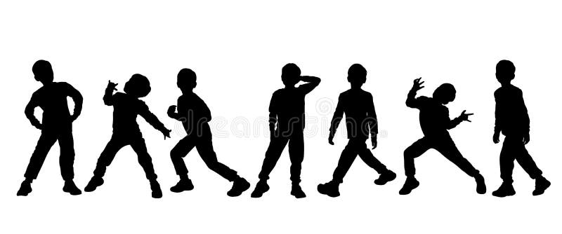 Black and white silhouettes of boys in active movement vector illustration