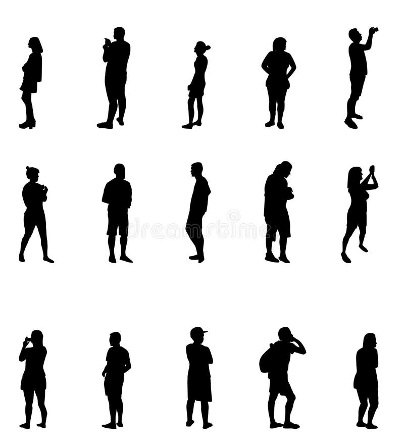 Black and White Silhouettes of People Vector Illustration. Stock Vector