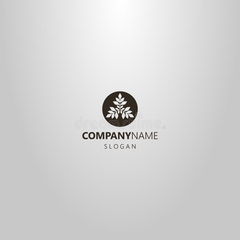 Simple negative space vector round logo of three branches of a plant vector illustration