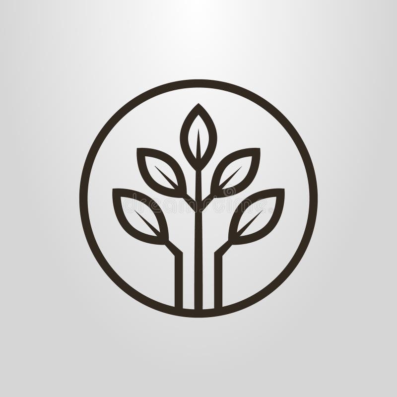 Simple vector pictogram of three branches with leaves in a round frame royalty free illustration