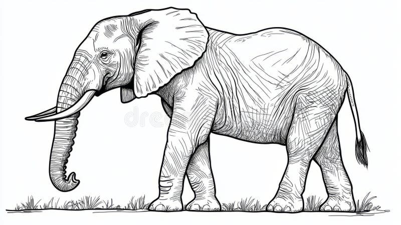 Black and white sketch of an elephant in profile. royalty free stock photos