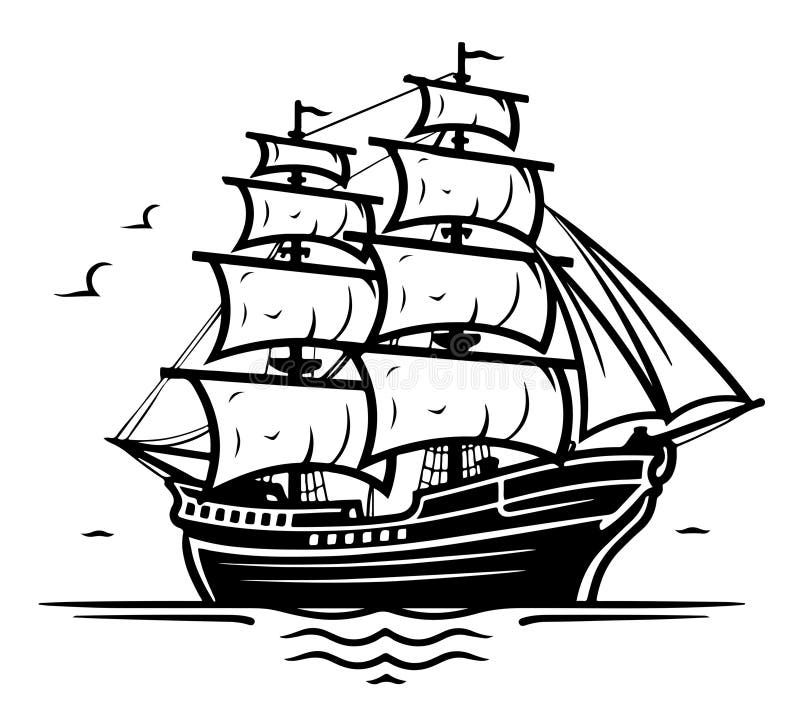 Black and white sketch of sailing old ship royalty free illustration