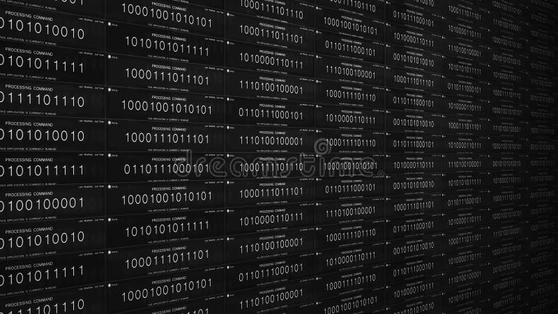 Black and White software application binary code processing commands. July 14 2018. Binary coding processing video