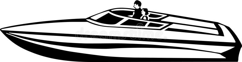 Black and White Speedboat Illustration Stock Vector - Illustration of