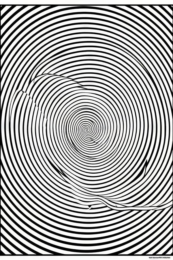 A Black and White Spiral with a White Circle in the Middle Stock Photo