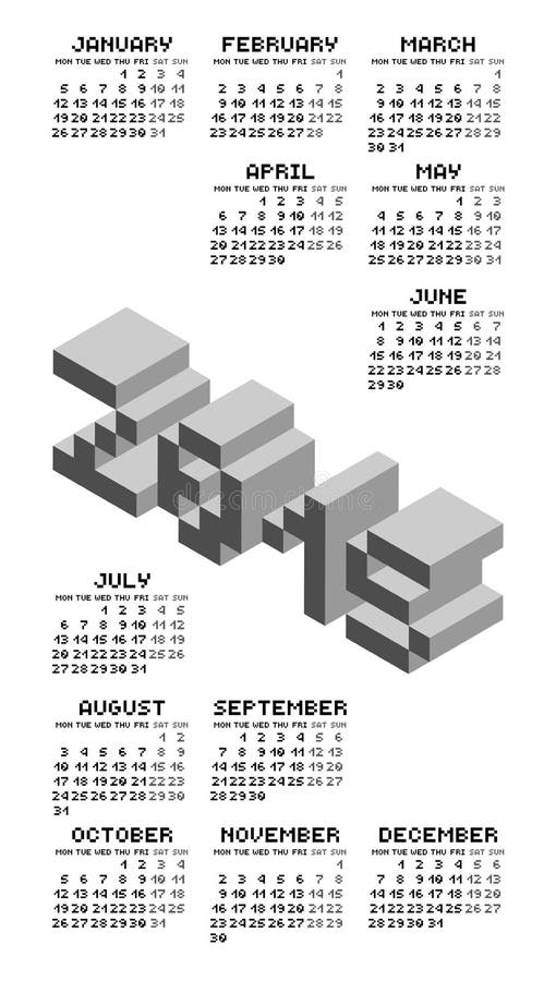 Black And White Square Pixel Style Year 2015 royalty free illustration