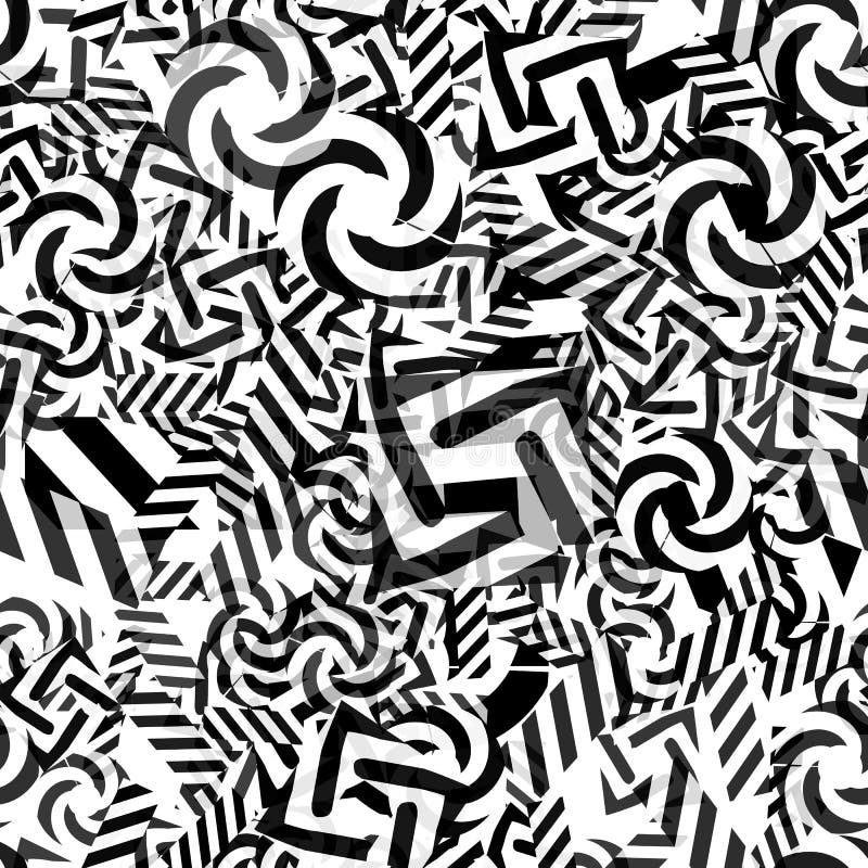 Black And White Striped Geometric Vector Seamless Pattern. Abstract