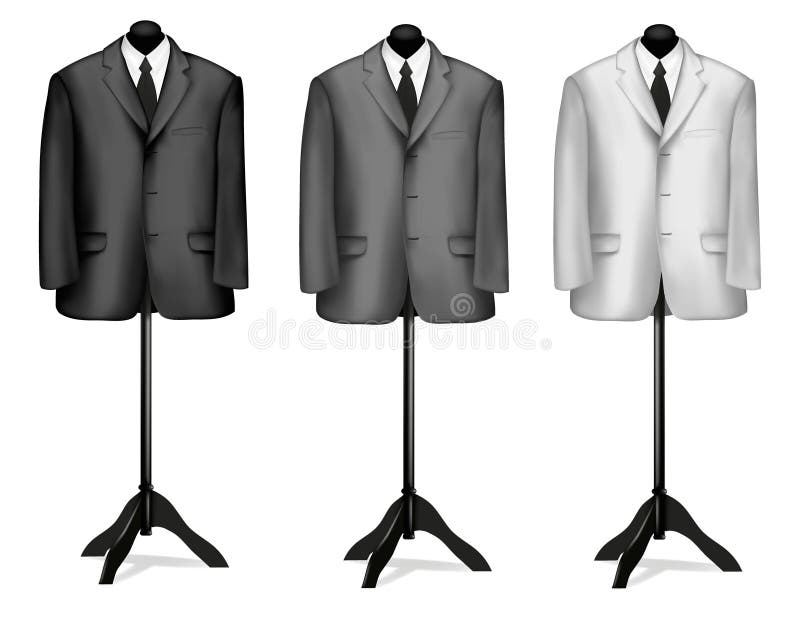 Black and white suits on mannequins. Vector illustration.