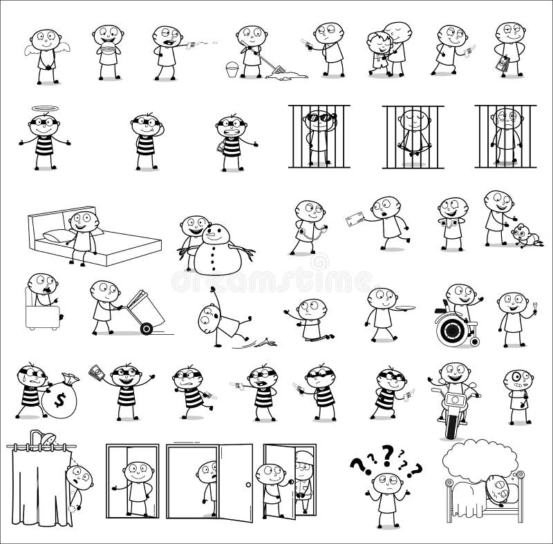 Black and White Thief - Set of Different Concepts Vector illustrations Creative Design. Angel rider vectors