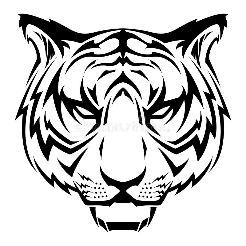 Black and White Tiger Head Tribal Tattoo Vector Illustration Stock