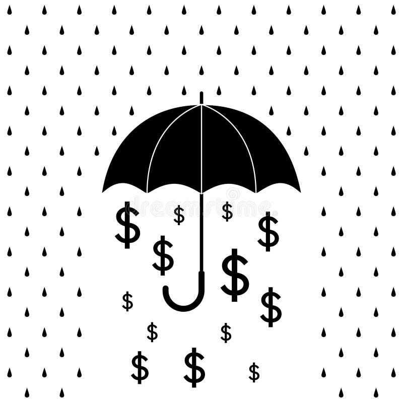 Black and white umbrella protecting dollars money from rain drops, vector