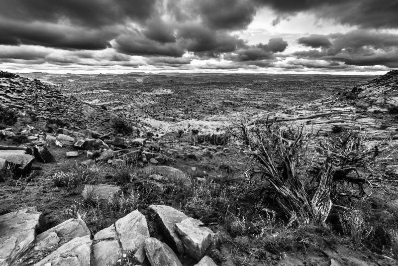 Black and White Utah Escalante Landscape Dramatic Stormy Sky Stock