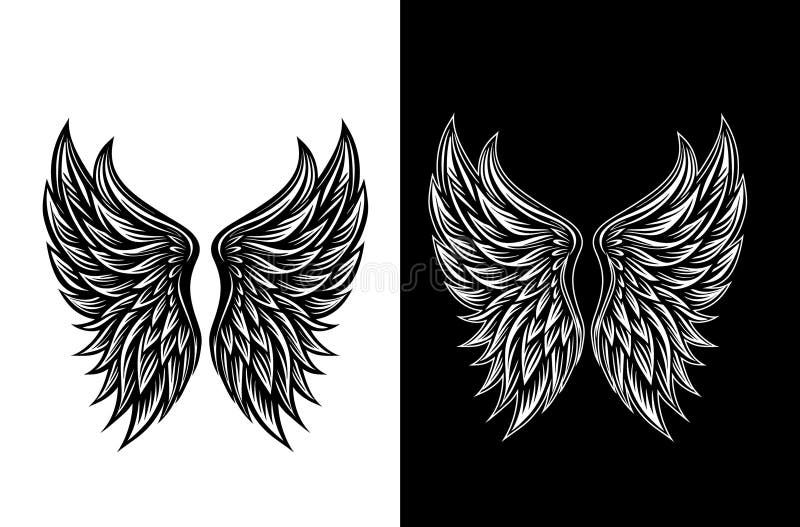 Black and White Vector Graphic of Two Symmetrical Angel Wings Design