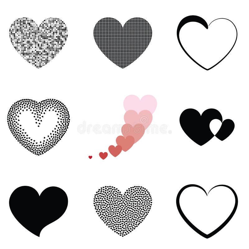 Black and White Vector Heart Icon Isolated on White Background Stock
