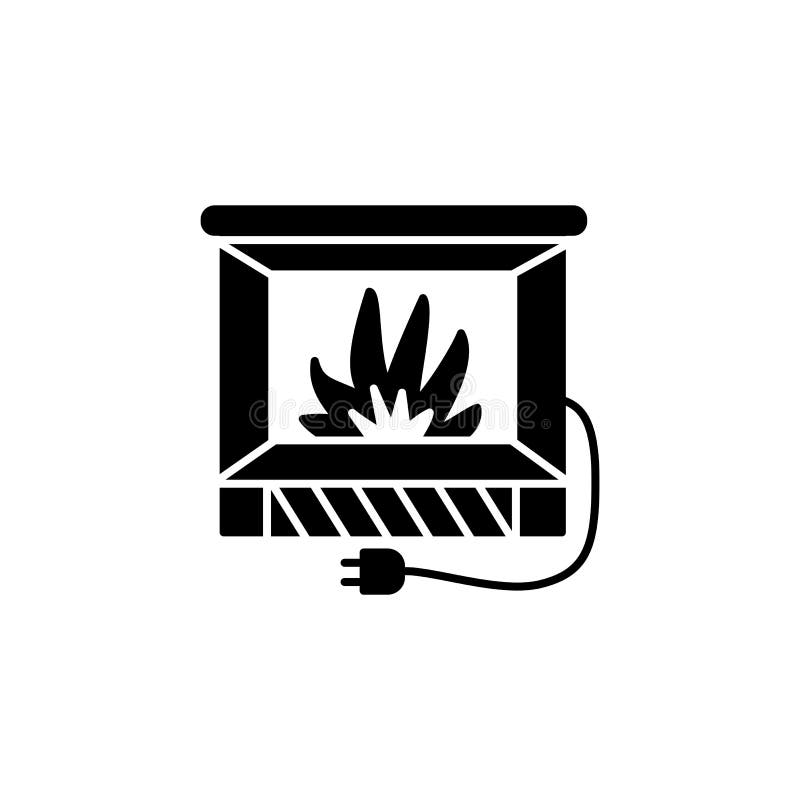 Black & White Vector Illustration Of Electric Fireplace. Flat Icon Of  Vintage Heater With Electric Fire. Heating Equipment For Ho Stock Vector -  Illustration of heat, label: 127674139