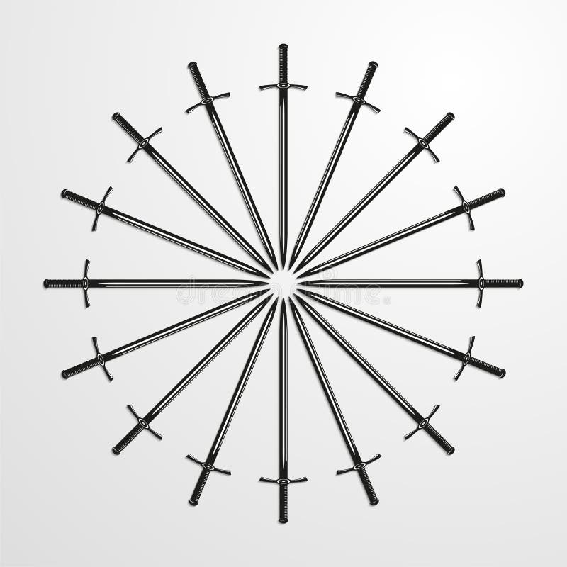 Iron Swords Piled In A Circle. Vector Illustration. Stock Vector