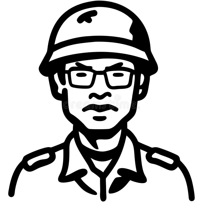 Black and White Vector Illustration of Soldier in Helmet stock illustration