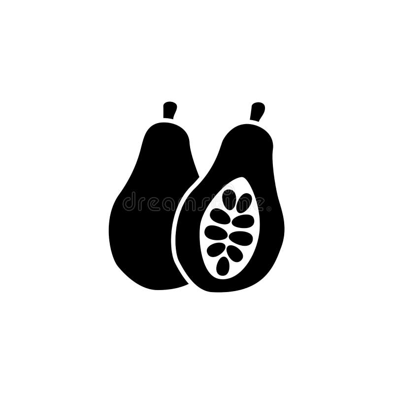 Black & White Vector Illustration of Whole & Cut Papaya with See Stock