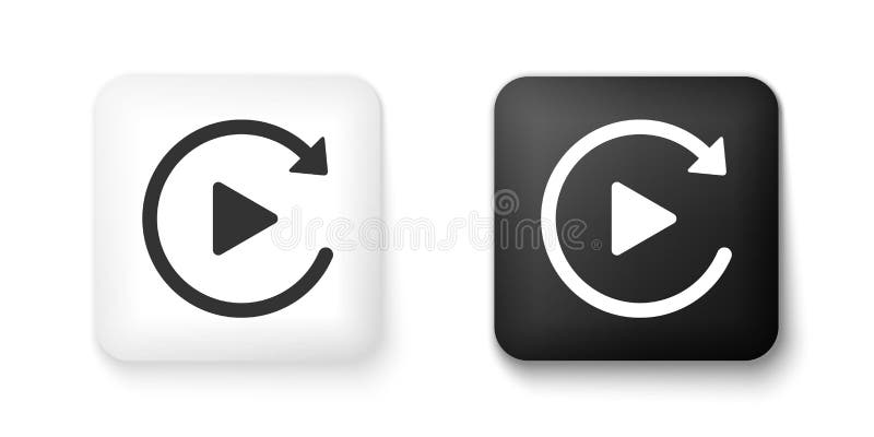 Black and white Video play button like simple replay icon isolated on white background. Square button. Vector vector illustration