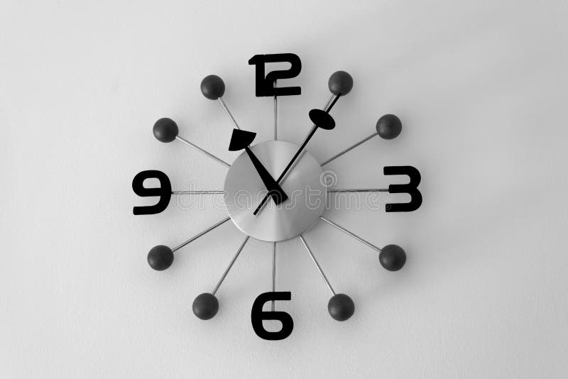 Black and White Vintage Clock Stock Photo Image of wall, pointer