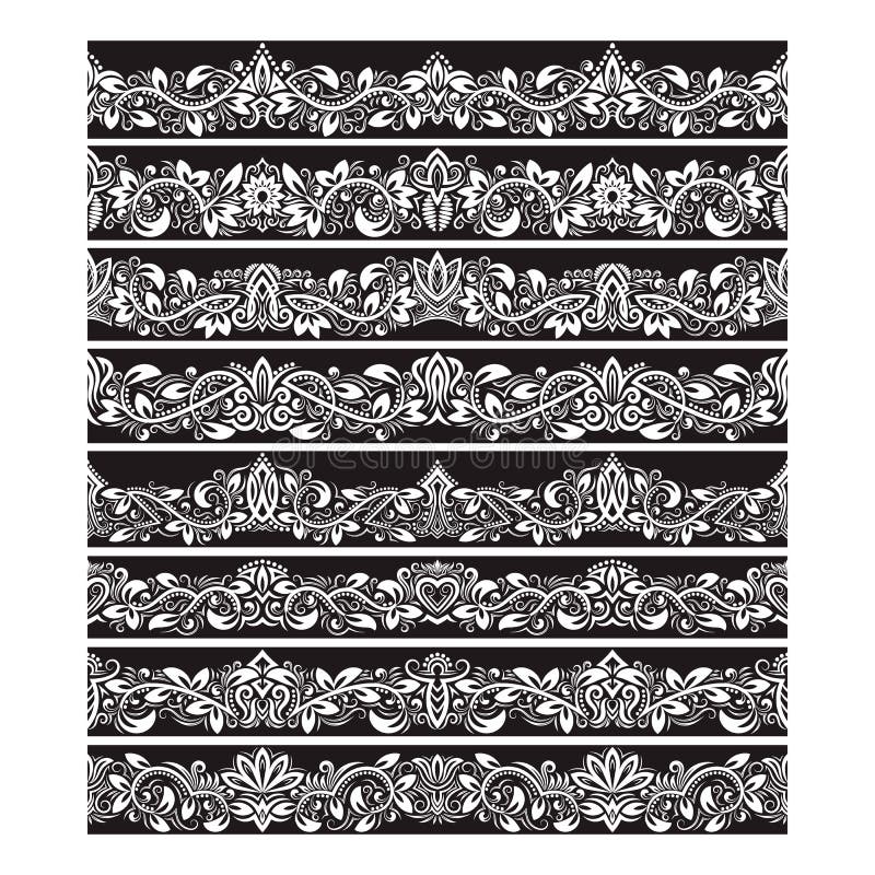 Black white vintage elements for vector brushes creating. Borders templates kit for frames design and page decorations