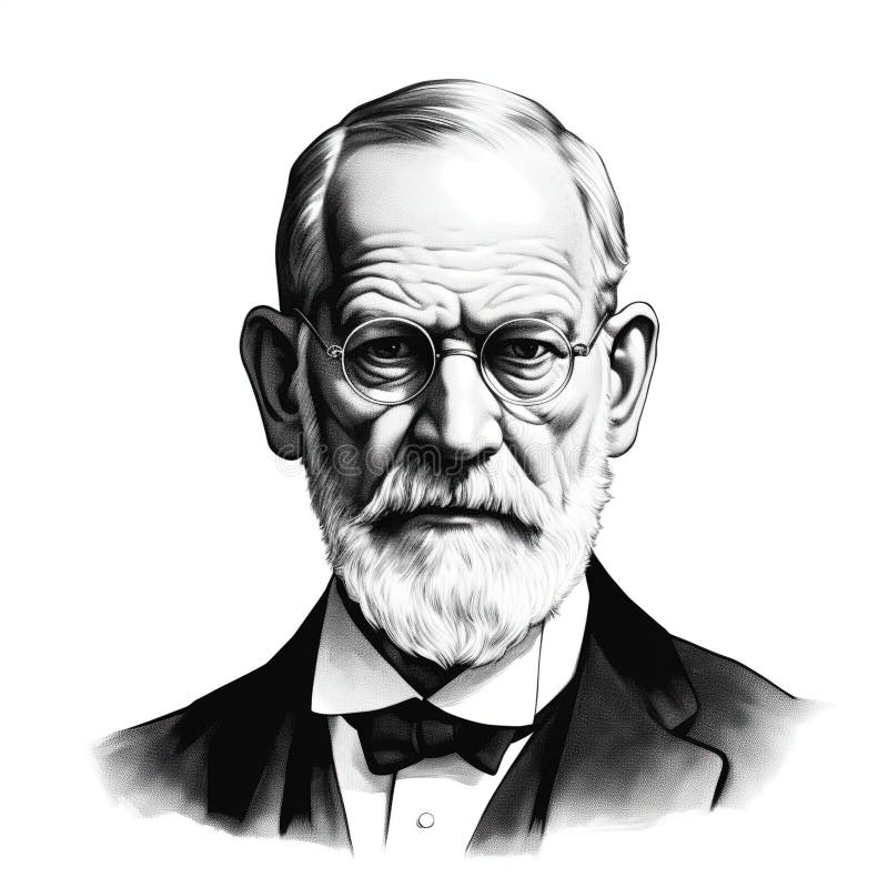 Black and White Vintage Engraving, Headshot Portrait of Sigmund Freud ...