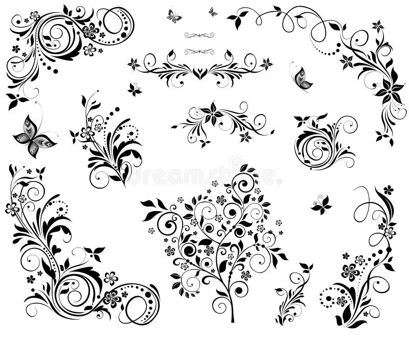 Black and White Vintage Floral Design Stock Vector Illustration of