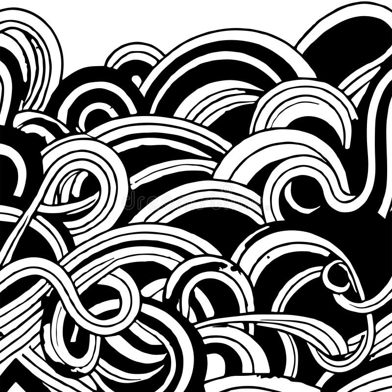 Black White Waves Doodles Background stock illustration
