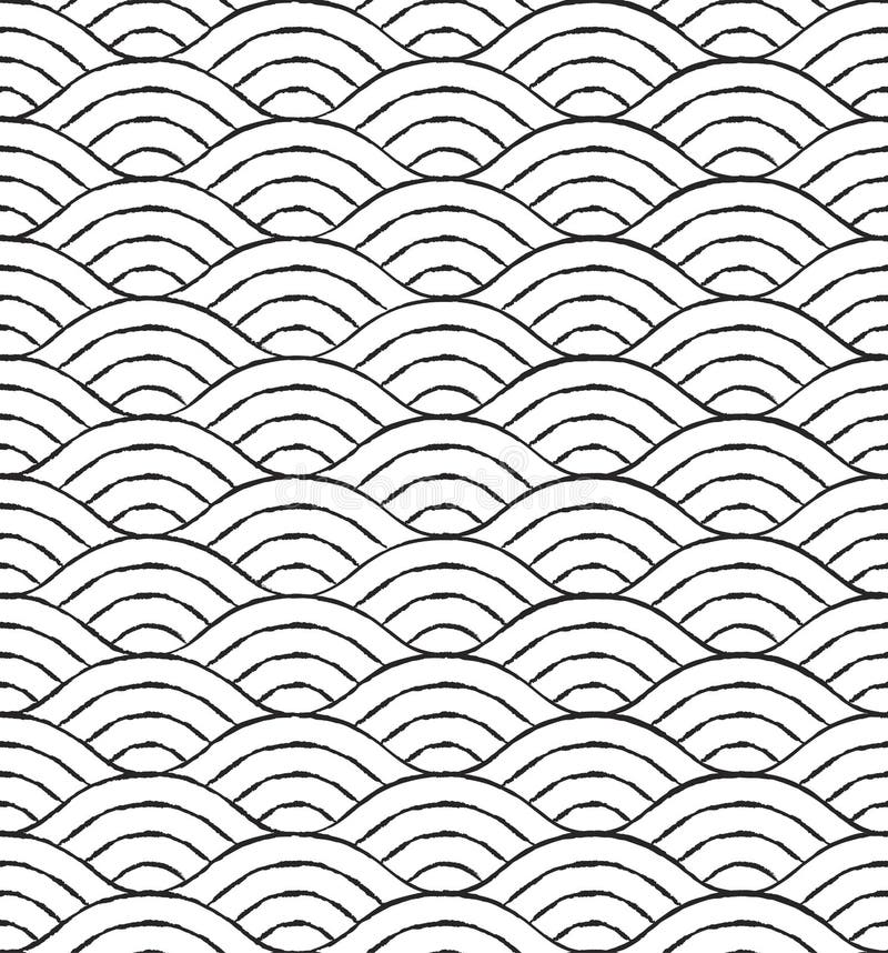 Black and white waves seamless pattern vector illustration