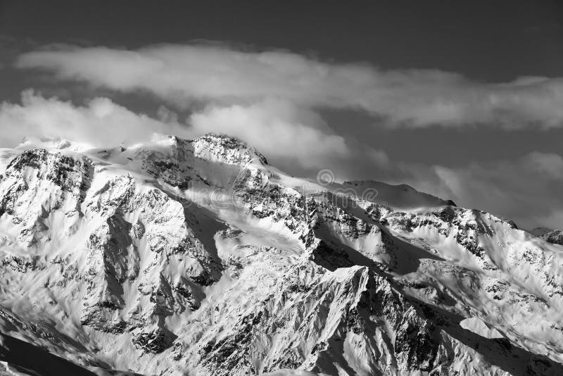 Black and White Winter Snowy Mountains Stock Photo - Image of hillside ...