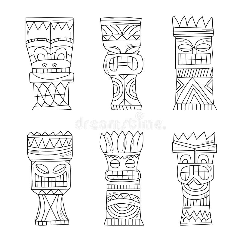 Wood Polynesian Tiki Idols, Gods Statue Carving. Vector Stock ...