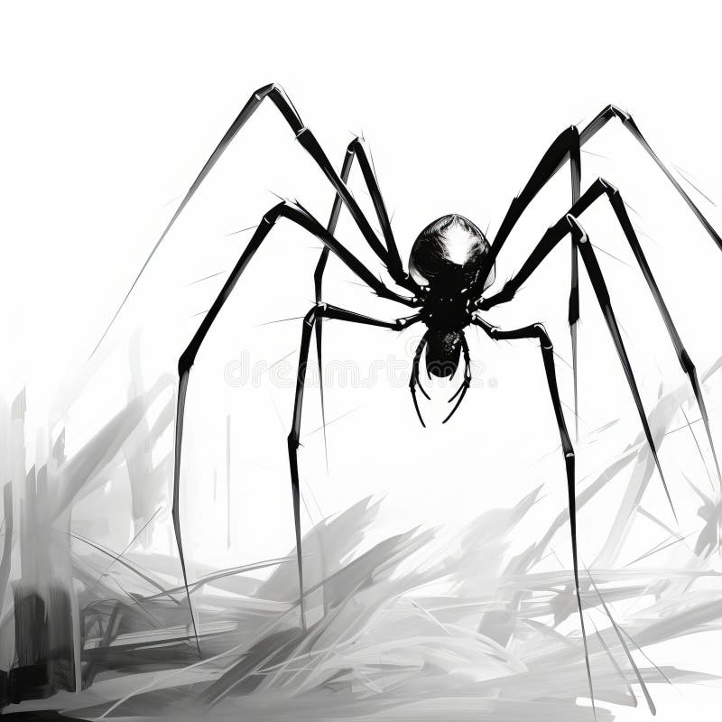 Black Widow Spider Vector Drawing in the Style of Nathan Wirth Stock