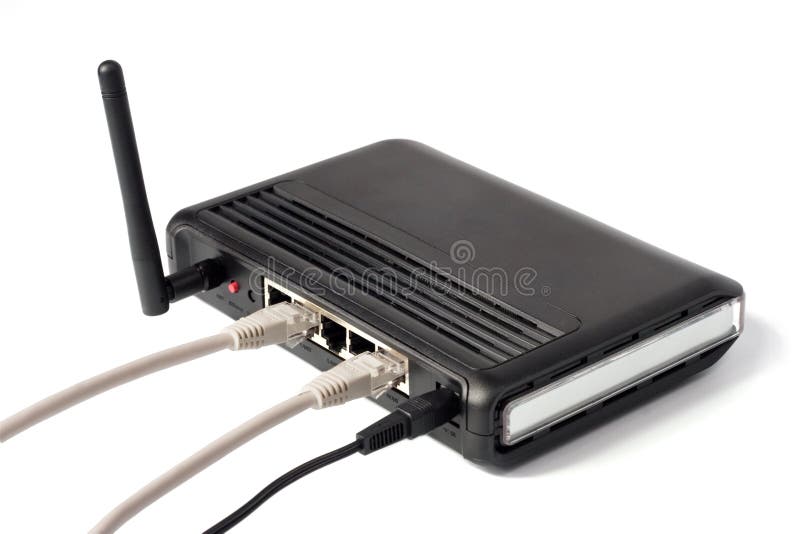 Black WiFi Router with Cables Stock - Image of isolated, white: 5257512
