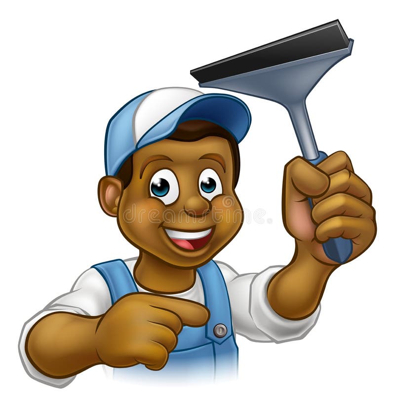 Black Window Cleaner With Squeegee stock illustration