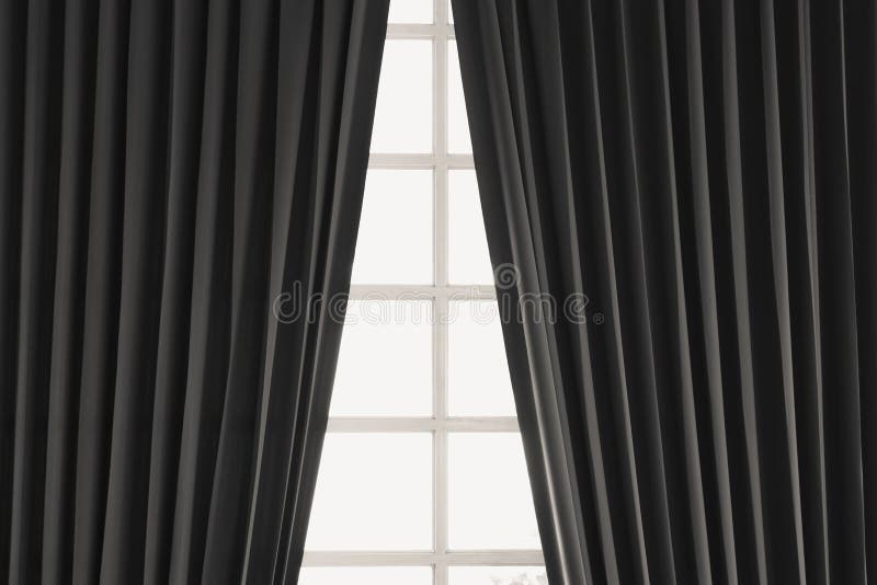 Black windows and curtains home interior natural sunlight background