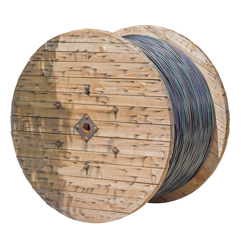 Black wire electric cable with wooden coil of electric cable royalty free stock photos Black wire electric cable with wooden coil of electric cable royalty free stock photos