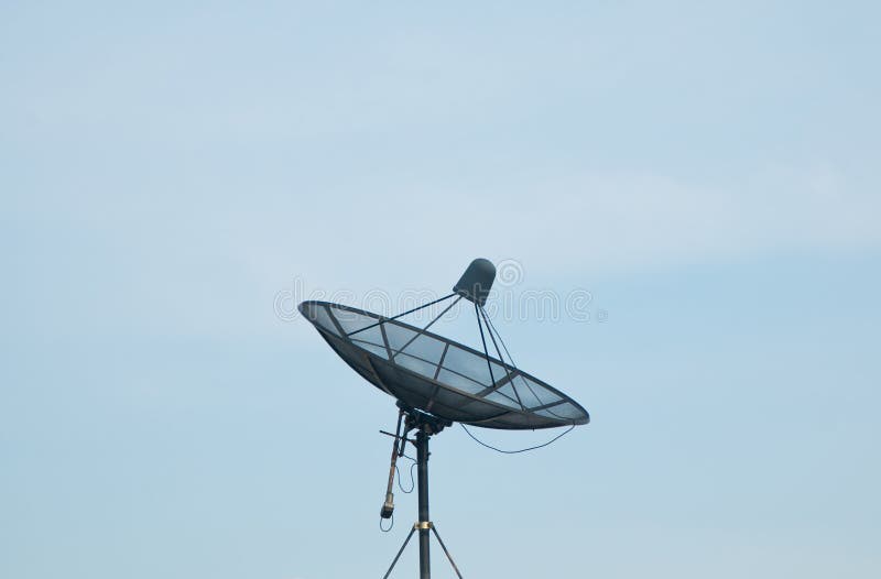 Satellite dish receiver and blue sky background