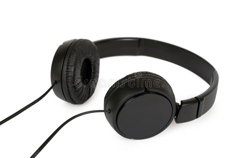 Black wired headphones isolated on white background royalty free stock image Black wired headphones isolated on white background royalty free stock image