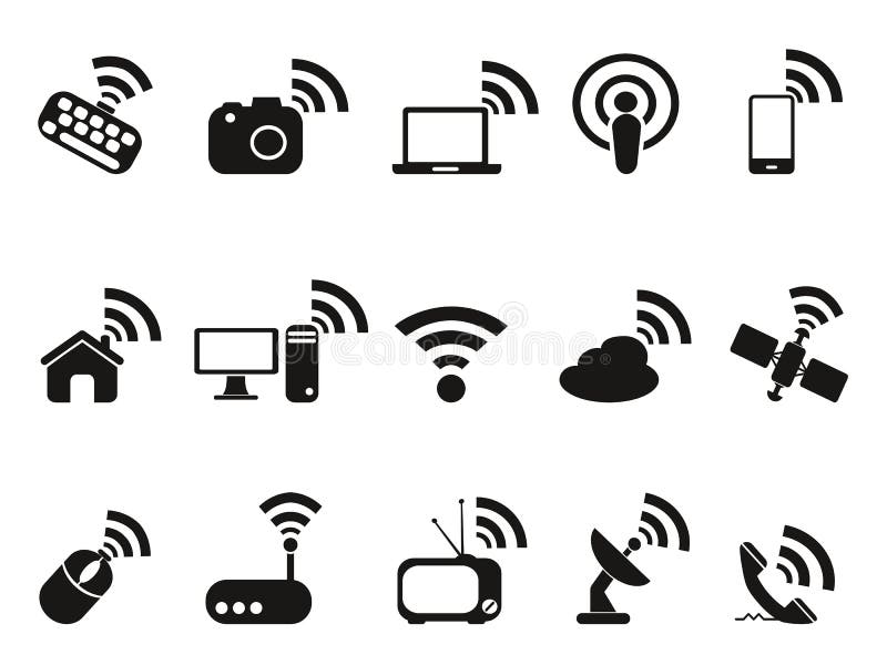 Black wireless technology icons set royalty free illustration