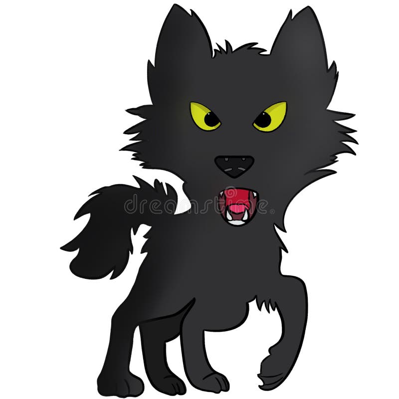Black wolf character in flat cartoon style stock illustration
