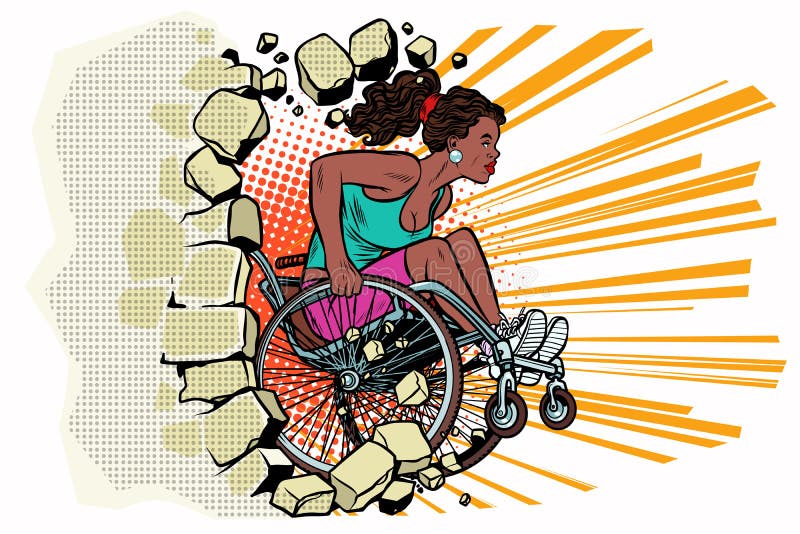 Black woman athlete in a wheelchair punches the wall royalty free illustration Black woman athlete in a wheelchair punches the wall royalty free illustration