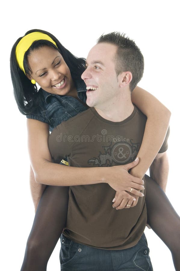 Black woman hunging at the back of her boyfriend