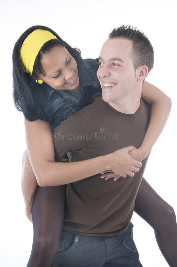 Black woman hunging at the back of her boyfriend