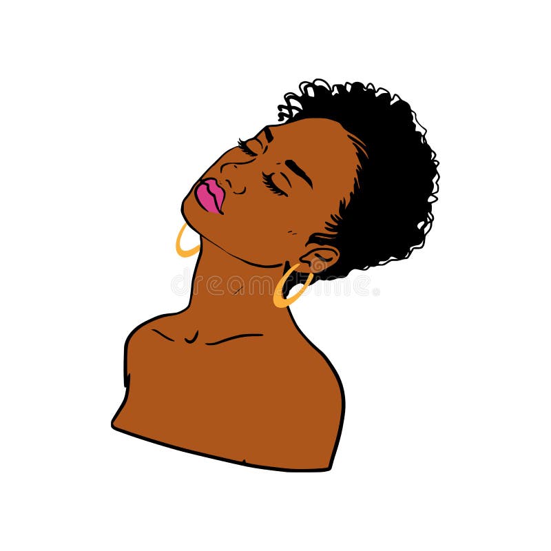 Black woman with a pretty face. African American girl. Short Afro Hair. Vector illustration on white isolated background. Logo for