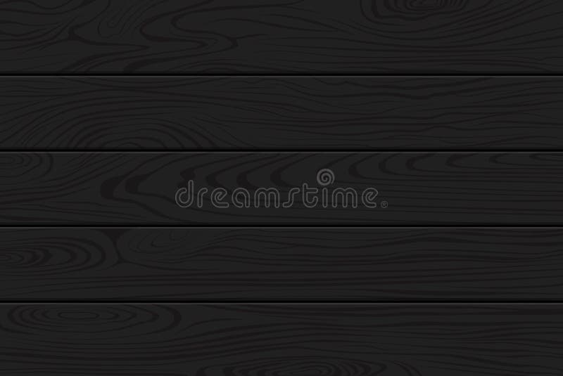 Black wood texture. Natural dark wooden background. Ebony, coal black wood. Top view. Vector planks texture.